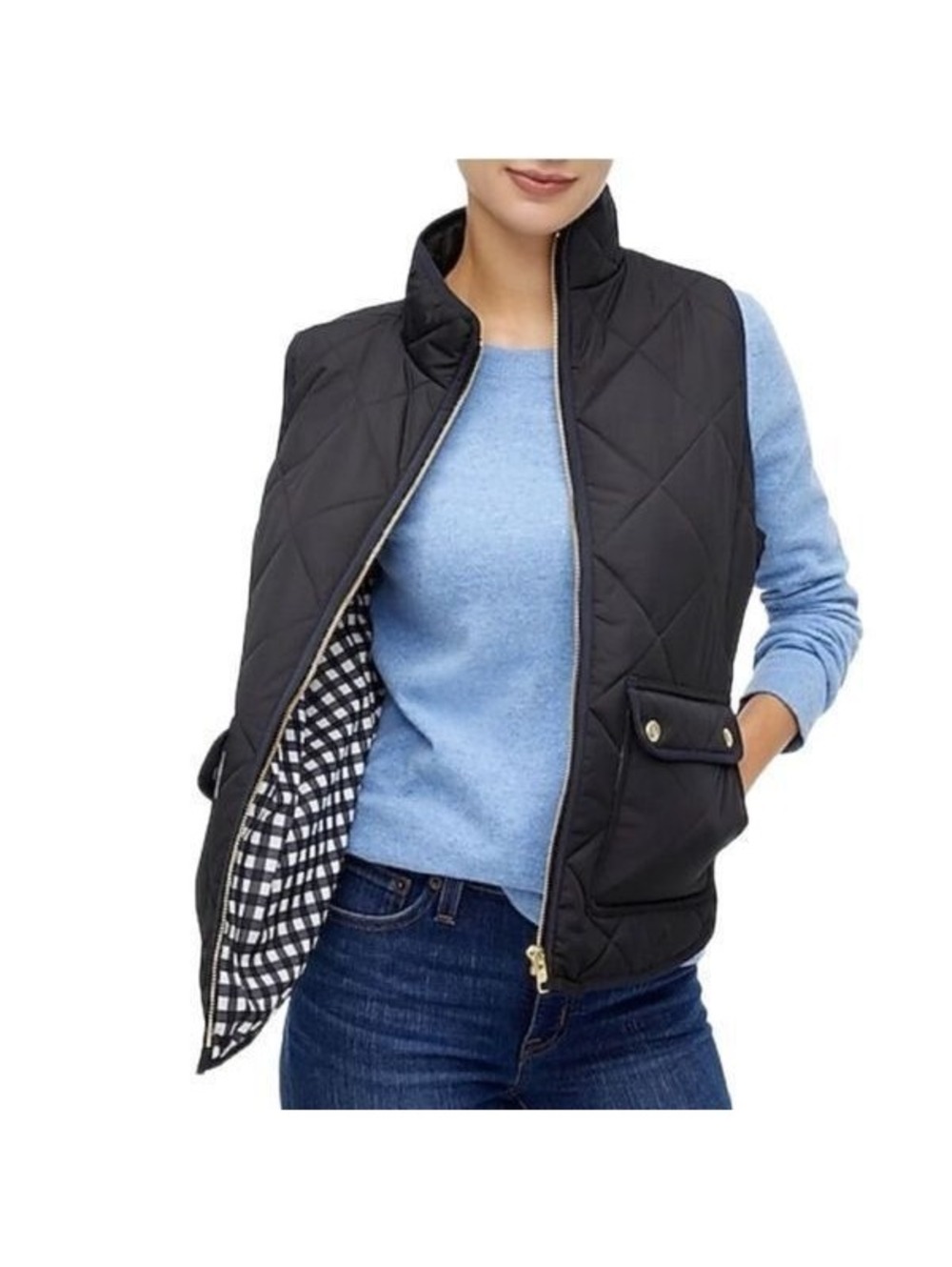 New! J.Crew Black Quilted Vest Sz M